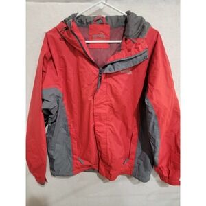 Natural Gear Rain Jacket Mens Medium Red Gray Hooded Waterproof Nylon Shell Coat